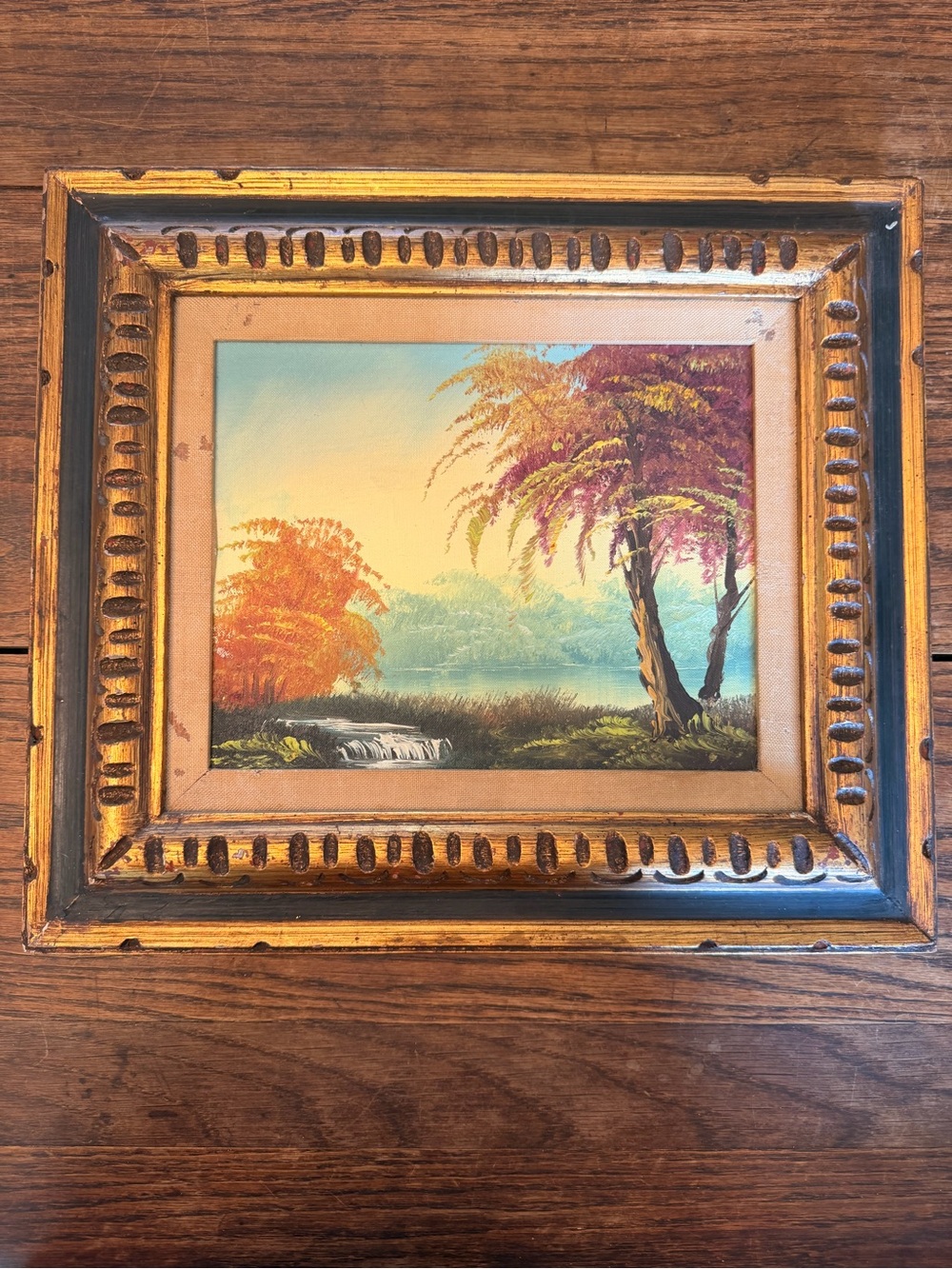 Vintage Hand-Painted Oil Landscape in Ornate Gold Frame – 16” x 14”